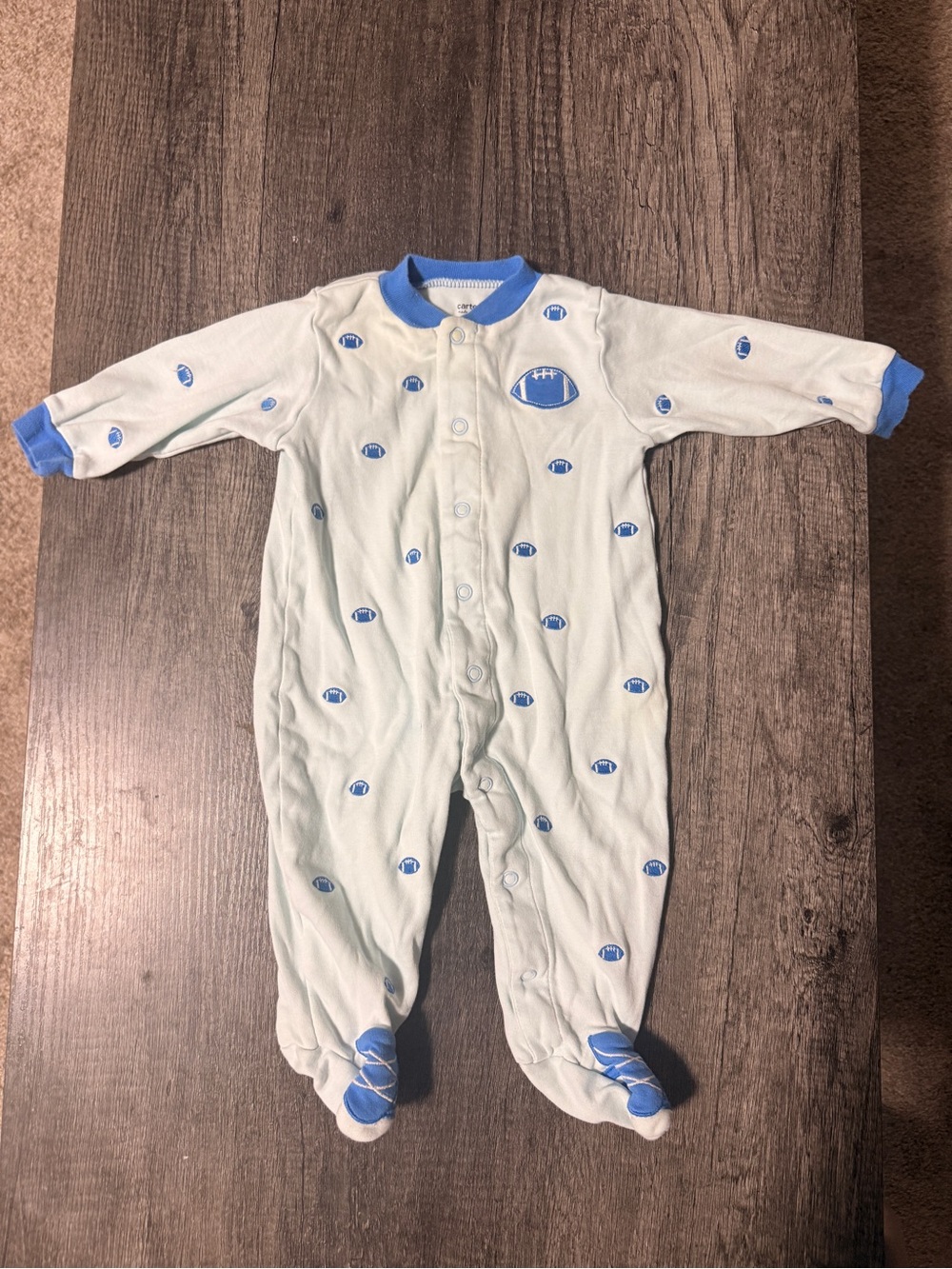 Carter’s Light Blue Football Print One-Piece Pajamas for Kids